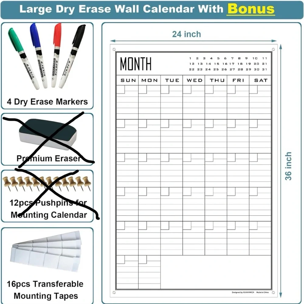 Dry Erase Planning Calendar. Missing the eraser and pushpins.